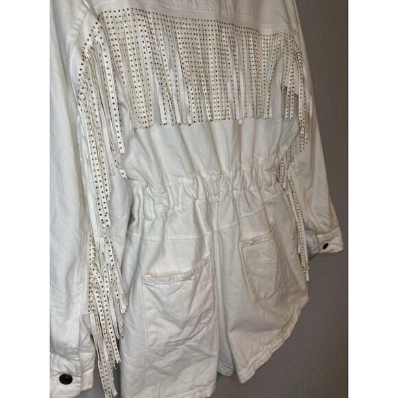 Rockabilly Gold Studded Fringe Western Denim Short Romper M Off White Boho - Picture 5 of 14